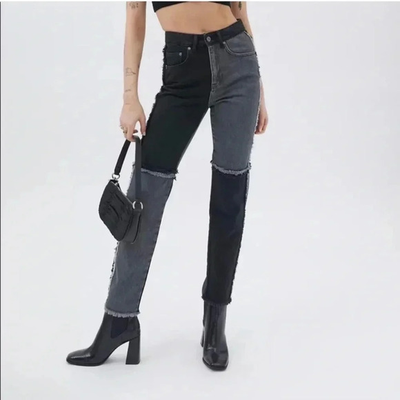 The Ragged Priest Black Denim Raw Hem Straight Leg Jeans Size 26 - Picture 4 of 13